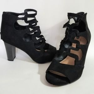 Black Faux Suede Cage Heels